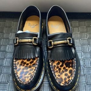Lightly worn Dr. Martens Adrian faux leopard fur loafers W7